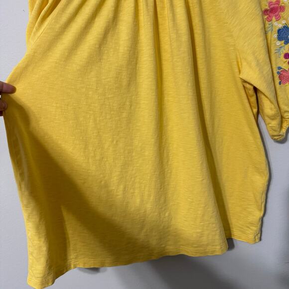 Talbots Top Size XL Yellow Embroidered Floral Off Shoulder Festival Artsy - Picture 7 of 11